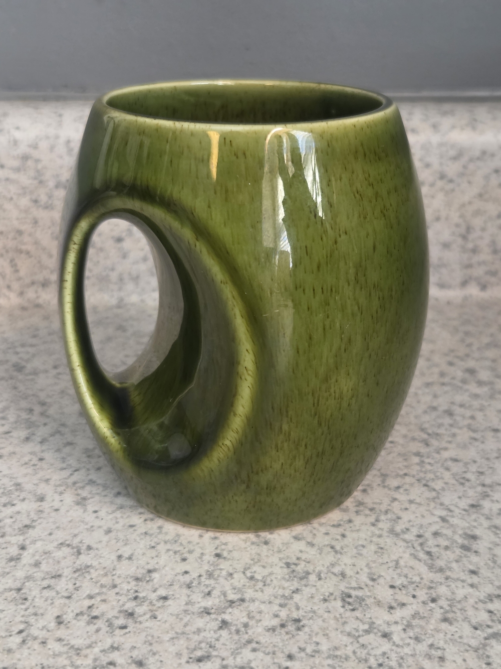 Vintage Hoffritz Owl Eye Mug Green Ceramic Glaze Made in England MCM Holkham